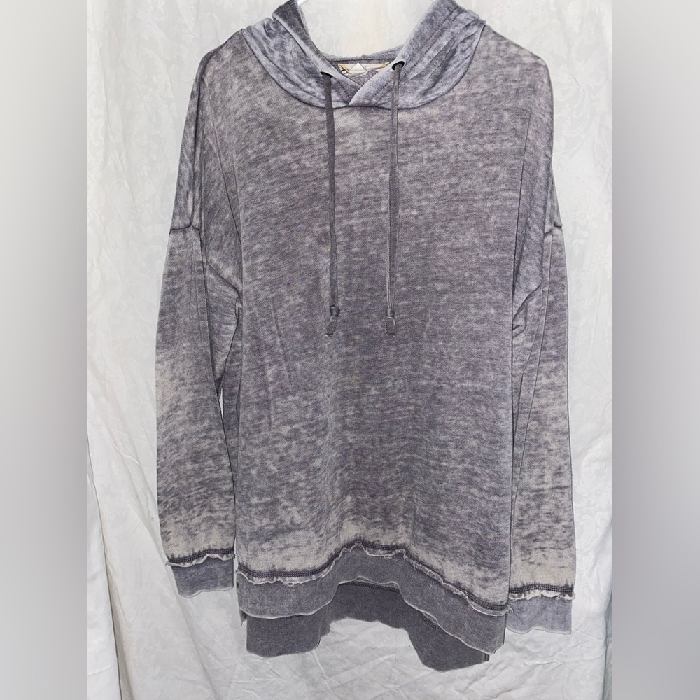 Grey distressed hoodie, high low